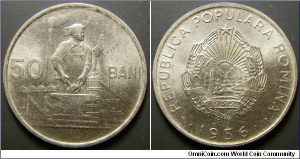 Romania 1956 50 bani. Nice condition. Weight: 4.81g. 