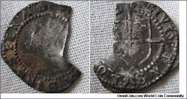Elizabeth 1 penny, great detail on legends, again piece missing, but clear mintmark of a hand putting it at 1590-92