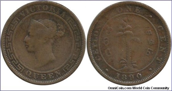 Ceylon-British 1 Cent 1890