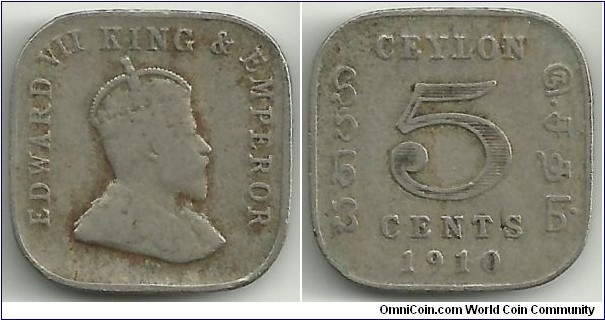 Ceylon-British 5 Cents 1910