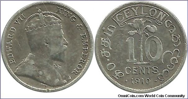 Ceylon-British 10 Cents 1910