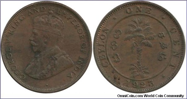 Ceylon-British 1 Cent 1923