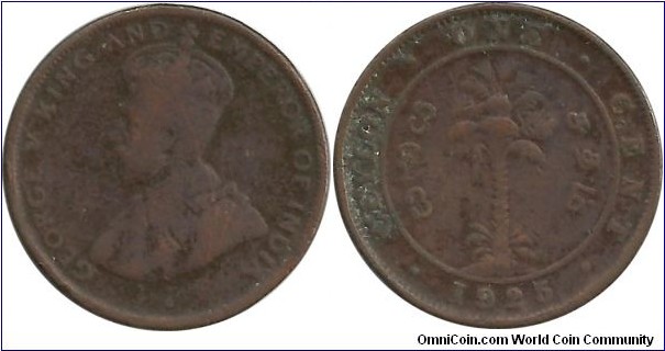 Ceylon-British 1 Cent 1925