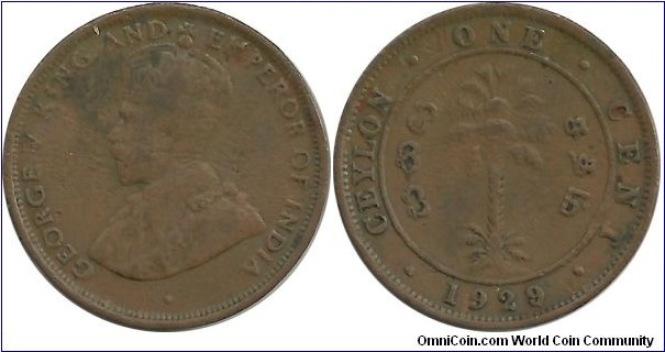 Ceylon-British 1 Cent 1929
