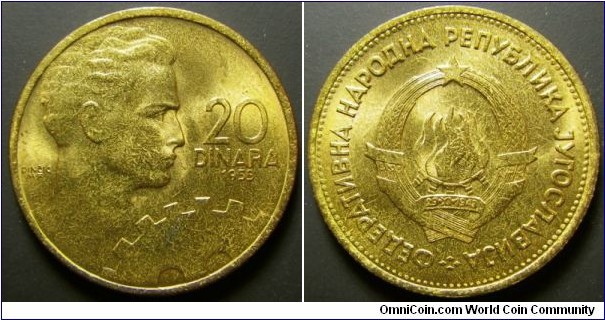 Yugoslavia 1955 20 dinar. Weight: 4.06g. 