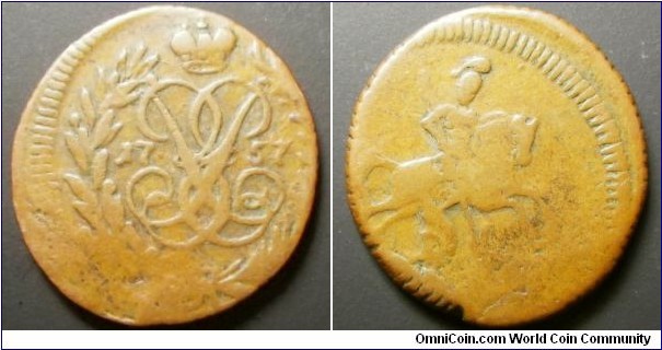 Russia 1757 polushka. Rather difficult coin to find. Weight: 3.37g. 