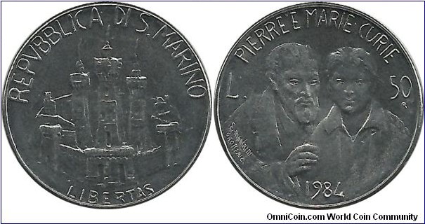 SanMarino 50 Lire 1984 - Pierre and Marie CURIE