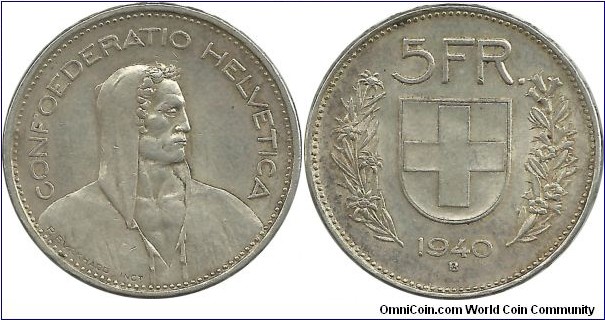 Switzerland 5 Francs 1940 - CONFOEDERATIO HELVETICA (CH)