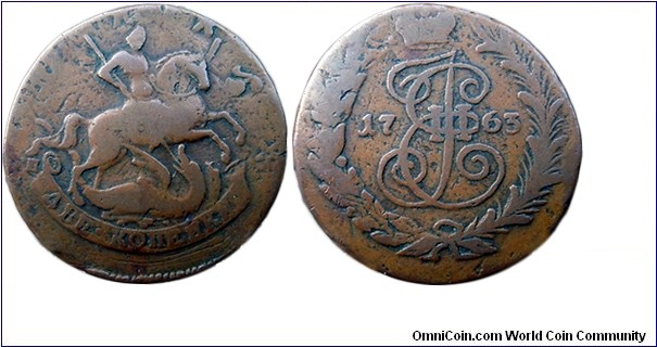 1762 4 Kopek overstruck with 1763 2 Kopek SPM Bitkin 580 in VF