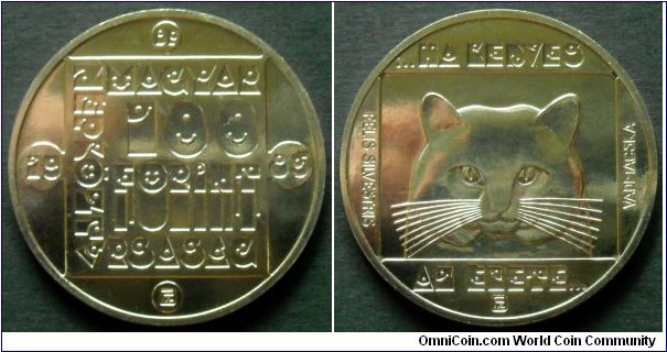 Hungary 100 forint.
1985, Series; If you like life... 
Wildcat (Felis Silvestris) 
Cu-ni-zn. Weight; 12,1g.
Diameter; 32,1mm.
Mintage: 20.000 pieces.
