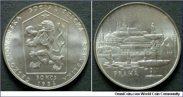 Czechoslovakia 50 korun.
1986, Prague. Ag 500.
Weight; 7g.
Diameter; 27mm.
Mintage: 90.000 pieces.