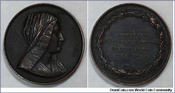 1840 Italian Victoria Colvmna Dignitate Consilio Carmine Magnis Viris Girometti Medal by P. Girometti. Bronze: 41MM
