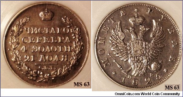 1825 1 Rouble in MS63