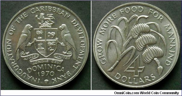 Dominica 4 dollars.
1970, Inauguration of the Caribbean Development Bank / F.A.O. issue. Mintage: 13.000 pieces.
 