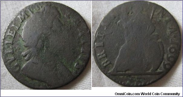 1699 farthing, date in legend