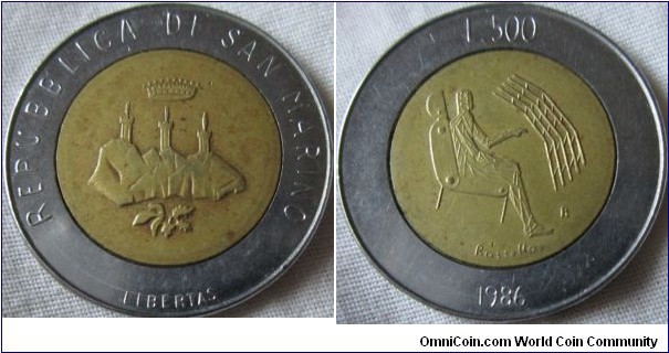 1986 500 lira, san marino