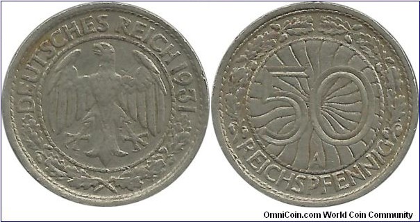 Germany Weimar 50 Reichspfennig 1931A