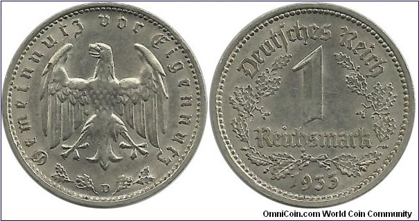 Germany-Nazi 1 Reichsmark 1933D