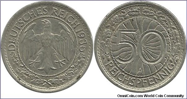 Germany-Nazi 50 Reichspfennig 1936A