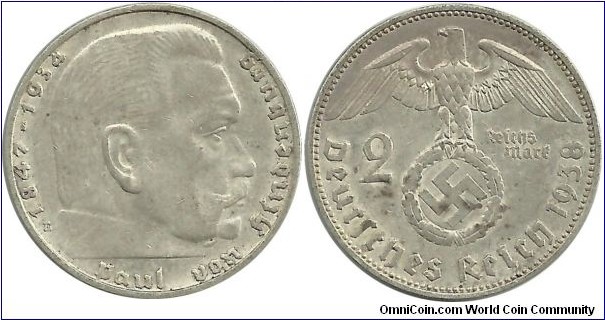 Germany-Nazi 2 Reichsmark 1938E
