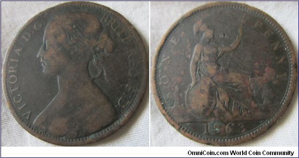 1863 penny, worn grade