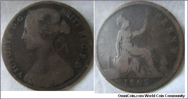 1863 penny, worn.