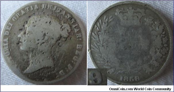 1859 sixpence, possibly 59/8 type.