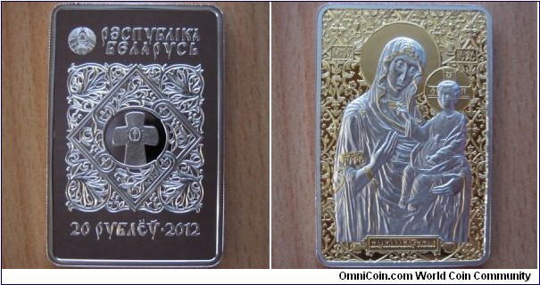 20 Rubles - Icon of Barkalabava - 31.1 g Ag .925 Proof (partially gold plated) - mintage 10,000