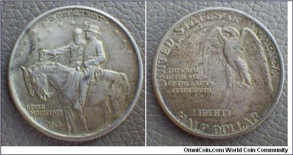 Half Dollar, Stone mountain. Mintage: 1,314,709 , 12.5 Gr;This commemorative half dollar was designed by Gutzon Borglum, who carved Mount Rushmore. The coins were sold to raise funds to complete the monument.