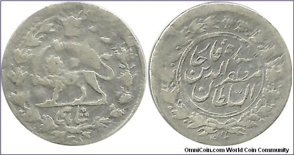 IranKingdom Shahi Sefid(actually worth 150 Dinars)  AH1319(1901) Muzaffereddin Shah
