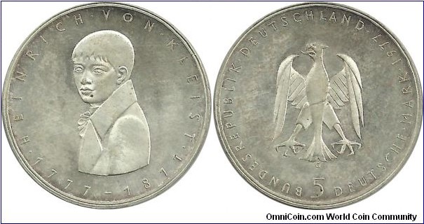 Germany-West 5 DM 1977G-200th Year, Birth of Heinrich von Kleist