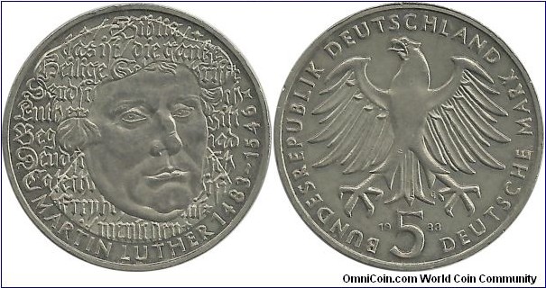 Germany-West 5 DM 1983G-500th Year Birth of Martin Luther