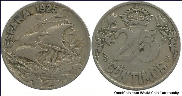 Spain 25 Centimos 1925