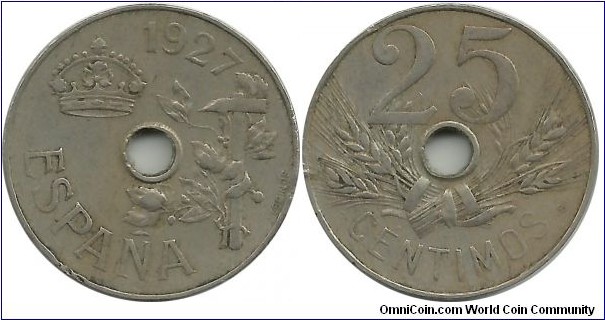 Spain 25 Centimos 1927