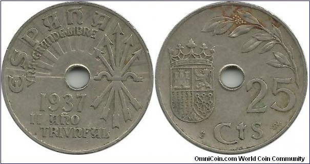 Spain 25 Centimos 1937