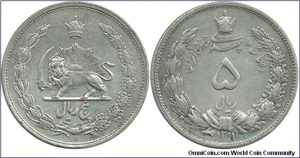 IranKingdom 5 Rial SH1311(1932) Reza Shah