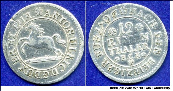 1/12 Thaler.
Braunschweig-Lüneburg-Wolfenbüttel.
Anton Ulrich (1704-1714).
*HCH* - Braunschweig mint, mintmaster Henrich Chistoph Hille, work in 1689-1726.


Ag541f. 5,39gr.