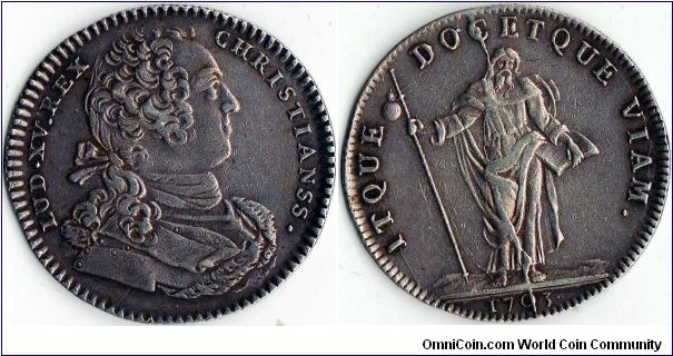 silver jeton issued for the wardens of St jaques de la Boucherie, Paris.
This jeton evidences a die crack from 11.30 through to 5.30 (running through the `C' in Ducetque and the `0' in the date. St jaques was also the patron saint of the Orfevres (jewellers /goldsmiths) who were also known as the Sixieme Corps Des Marchands. it is also possible that this particular issue was also used by this leading Guild.