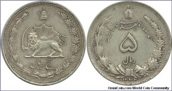 IranKingdom 5 Rial SH1322(1943) M. RezaShah