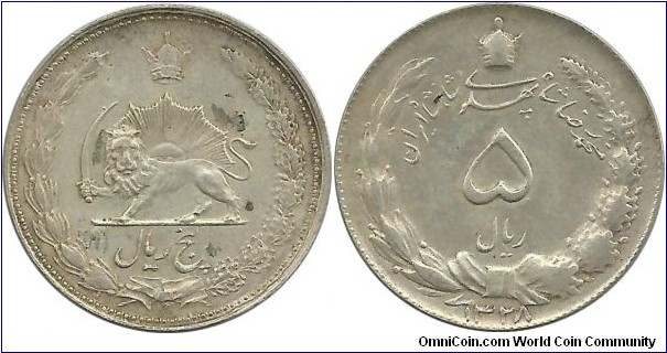 IranKingdom 5 Rial SH1328(1949) M. RezaShah