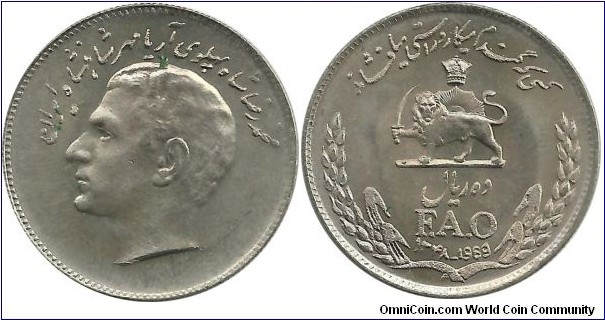 IranKingdom 10 Rial SH1348-1969FAO M. RezaShah