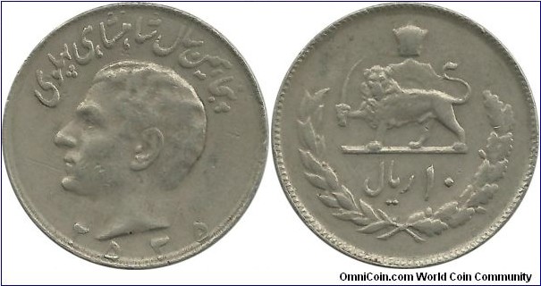IranKingdom 10 Rial MS2535(1976) M. RezaShah - 50th Anniversary of Pahlavi Rule