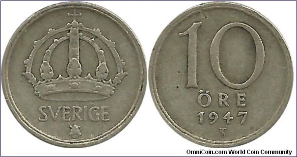 Sweden 10 Öre 1947