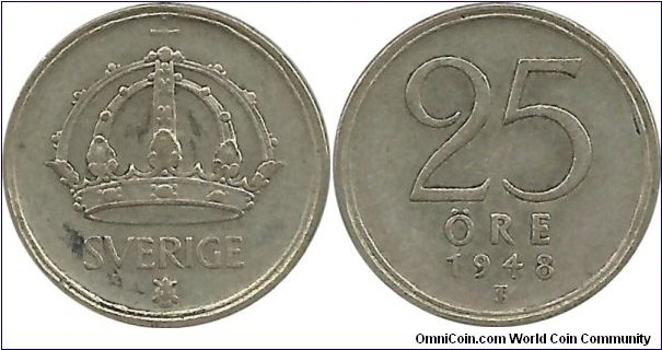 Sweden 25 Öre 1948