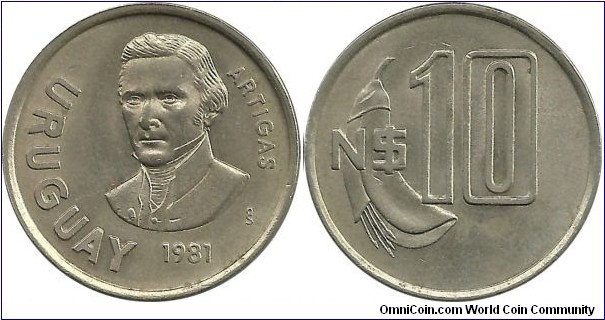 Uruguay 10 Nuevo Pesos 1981