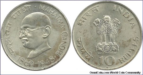 India-Republic 10 Rupees ND(1969) - Birth Centennial of M.Gandhi