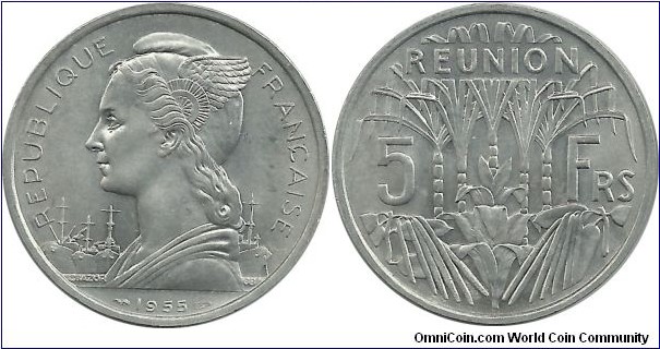 Reunion 5 Francs 1955