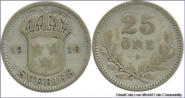 Sweden 25 Öre 1916