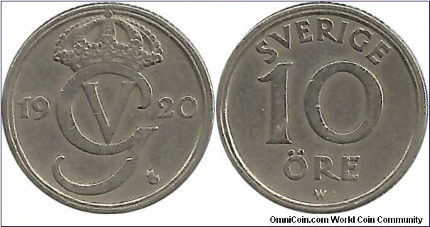 Sweden 10 Öre 1920W
