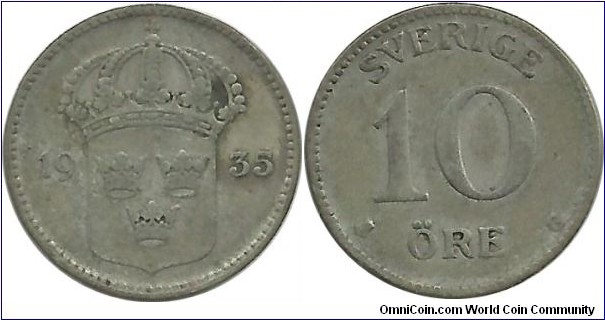 Sweden 10 Öre 1935